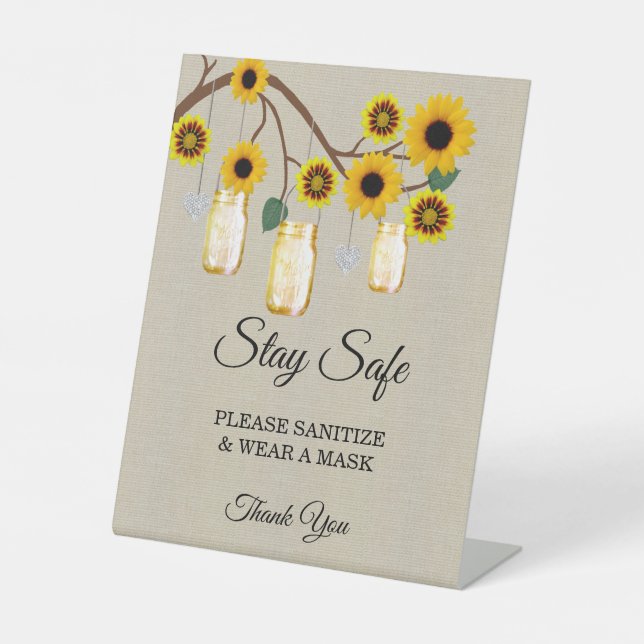 Burlap Yellow Floral Mason Jar Wedding Safety Sockelschild (Vorderseite)