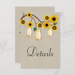 Burlap Yellow Floral Mason Jars Hochzeitdetails Begleitkarte