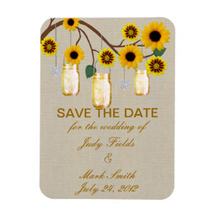 Burlap Yellow Mason Jars retten das Date Magnet