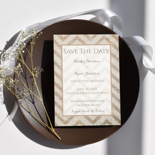 Burlap Zickzack Ankündigung Datum freihalten (Burlap Chevron Save the Date)