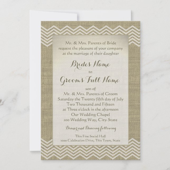 Burlap Zigzag Pattern Wedding Einladung (Vorderseite)