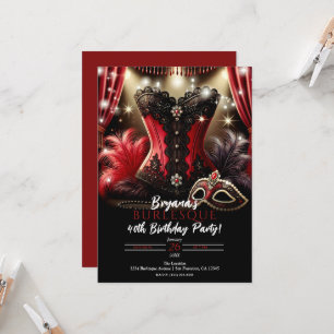 Burlesque-Federn & Bustier Glam-Geburtstagsfeier Einladung