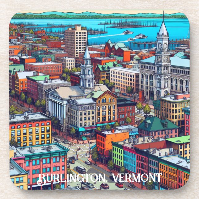 Burlington, Vermont Comic Book Style Art Getränkeuntersetzer (Vorderseite)