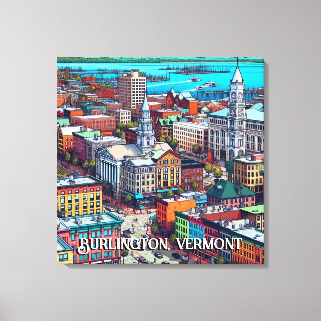 Burlington, Vermont Comic Book Style Art Leinwanddruck (Vorderseite)