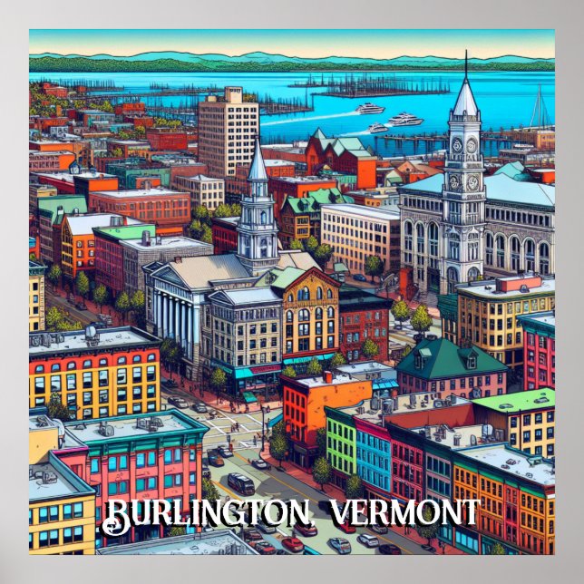 Burlington, Vermont Comic Book Style Art Poster (Vorne)