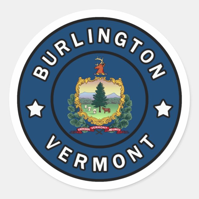 Burlington Vermont Runder Aufkleber (Vorderseite)