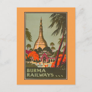 Burma Myanmar Tempel Vintage Reiseplakat Postkarte