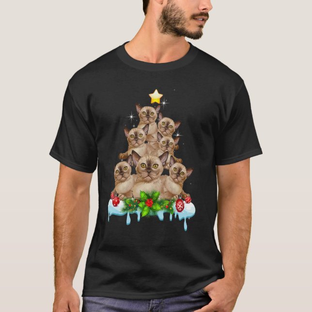 Burmese Cat Christmas Xmas Tree T-Shirt (Vorderseite)