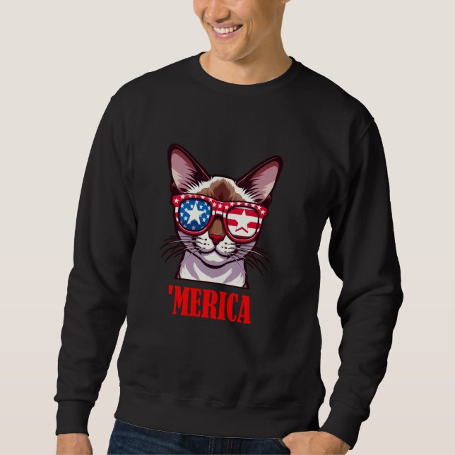 Burmese Cat Merica 4. Juli US-Flagge Sweatshirt (Vorderseite)