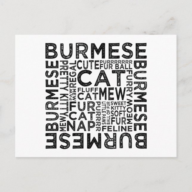 Burmese Cat Typografie Postkarte (Vorderseite)