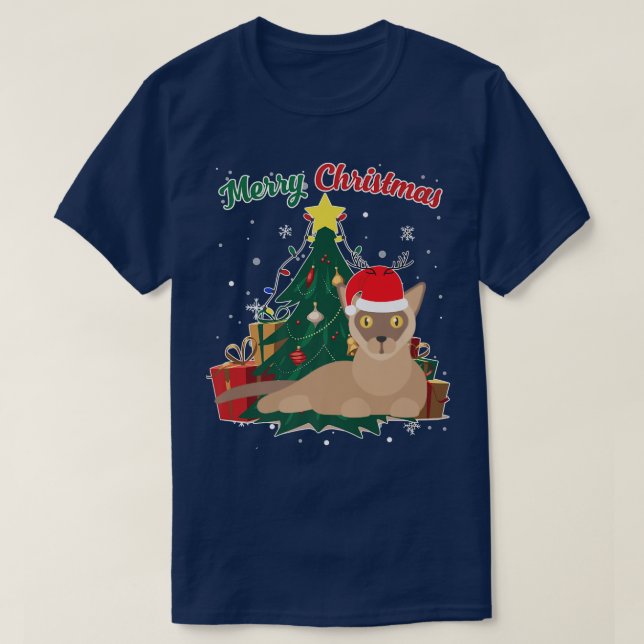 Burmese Weihnachtsbaum Schneeflocken Weihnachten W T-Shirt (Design vorne)