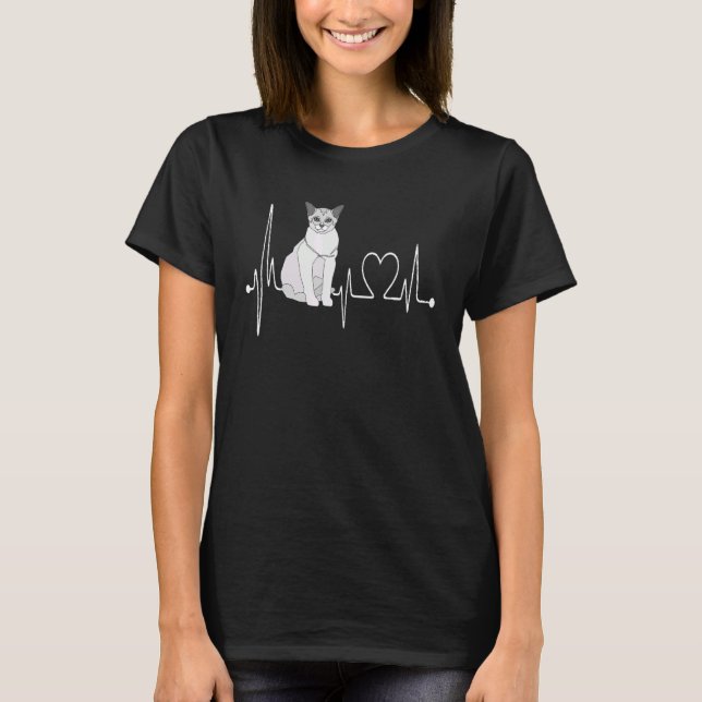 Burmilla Cat Heartbeat EKG  Cat & Kitten  Design T-Shirt (Vorderseite)