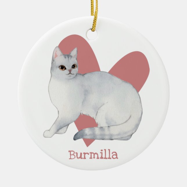 Burmilla Cat Watercolor Kitty Pink Herz Keramik Ornament (Vorne)