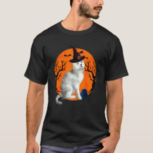 Burmilla-Katze Halloween Hexenhut und Mond T-Shirt
