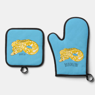 Burmische Python Schlange Cartoon Abbildung Ofenhandschuh & Topflappen-Set