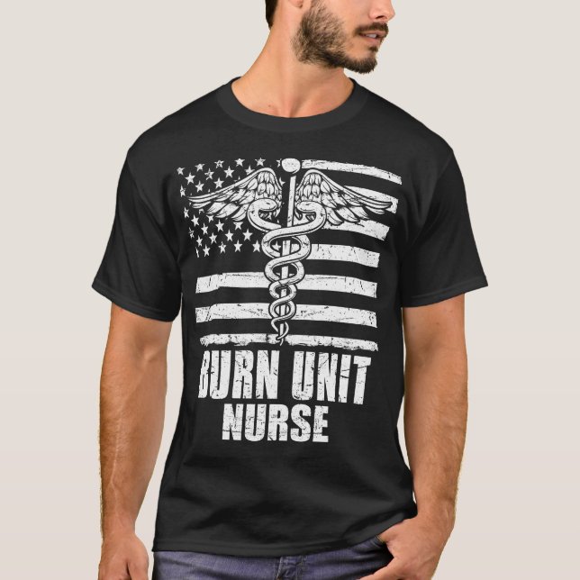 Burn Unit Nurse American Flag T-Shirt (Vorderseite)