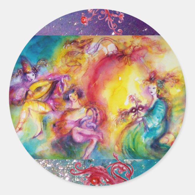 BURNEN DES CARNIVAL / Venezianische Maskentanz Runder Aufkleber (Vorderseite)