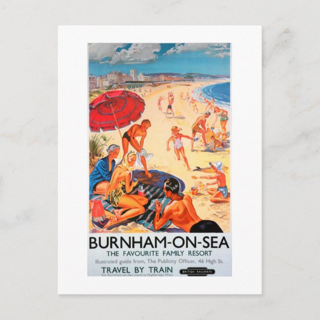 Burnham auf See Vintage Zugwerbung Plakat Postkarte (Vorderseite)