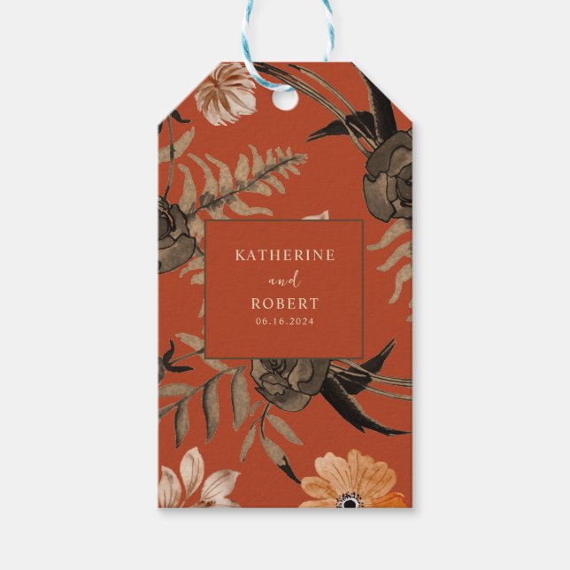 Burnierorange-Terrakotta-Hochzeit im Herbst bevorz Geschenkanhänger (Vorderseite)