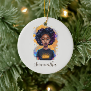 Burning Afro Woman Keramik Ornament