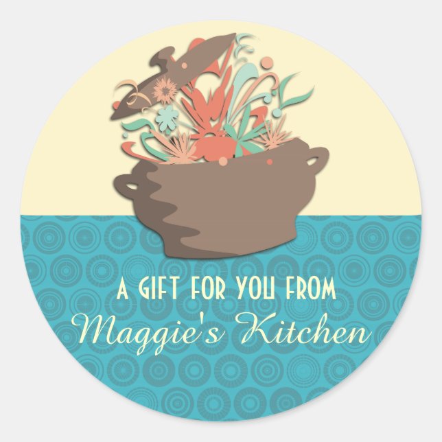 Burning aromas Kochen Topf Koch Catering Karte Runder Aufkleber (Vorderseite)