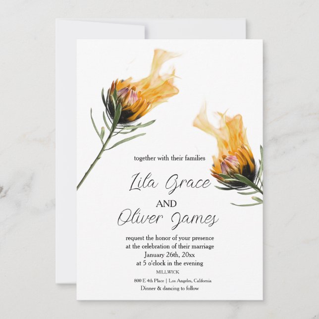 Burning Bloom Elegance Hochzeit Einladung (Vorderseite)