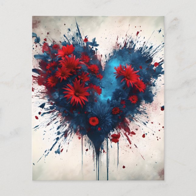 Burning Blue Heart mit Roten Blume (Vorderseite)