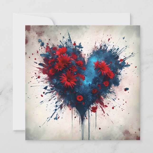 Burning Blue Heart mit Roten Blume (Vorderseite)