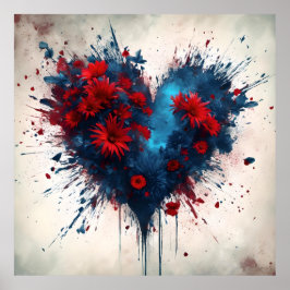 Burning Blue Heart mit Roten Blume Poster