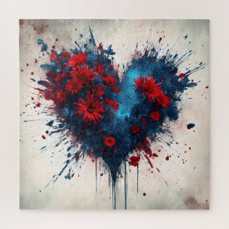 Burning Blue Heart mit Roten Blume Puzzle