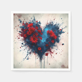 Burning Blue Heart mit Roten Blume Serviette