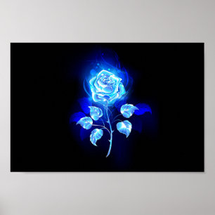 Burning Blue Rose Poster