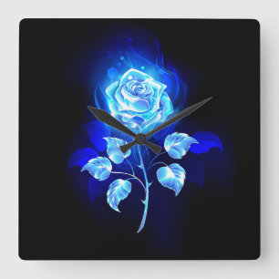 Burning Blue Rose Quadratische Wanduhr
