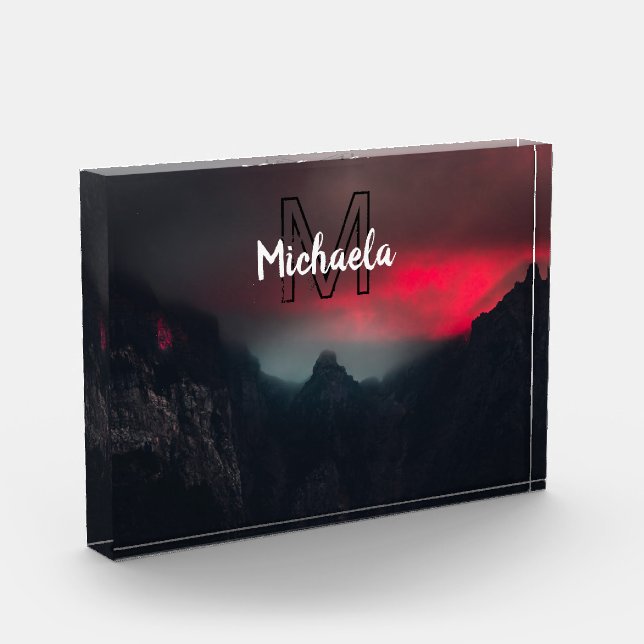 Burning clouds, fog and mountains monogram in sky fotoblock (Links)