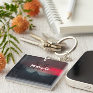 Burning clouds, fog and mountains monogram in sky schlüsselanhänger