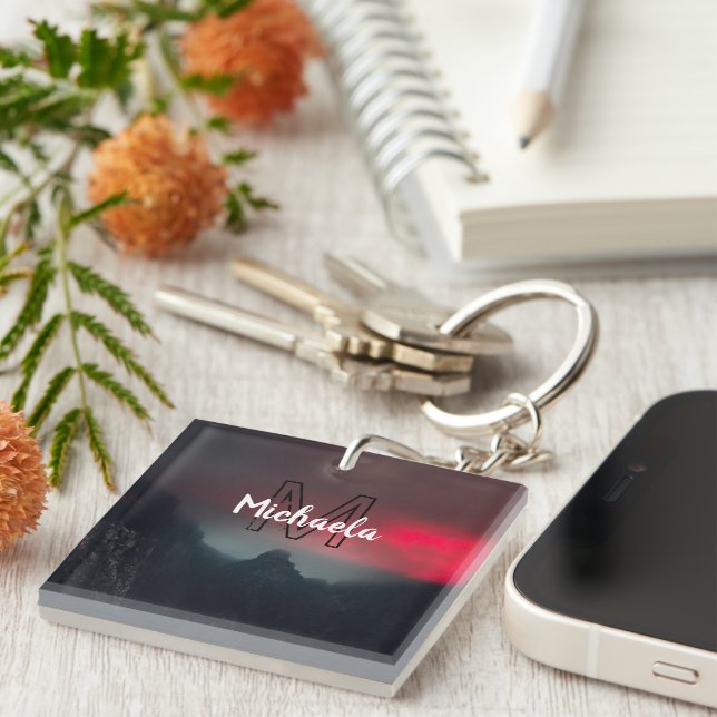 Burning clouds, fog and mountains monogram in sky schlüsselanhänger (Vorderseite rechts)