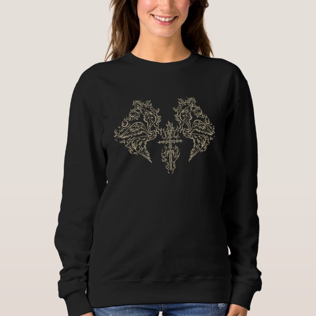 Burning Cross Biblically Wings in Flame Emo Goth A Sweatshirt (Vorderseite)