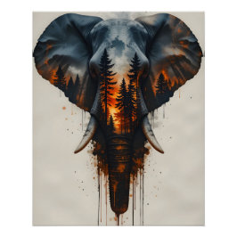 Burning Forest Elephant Poster