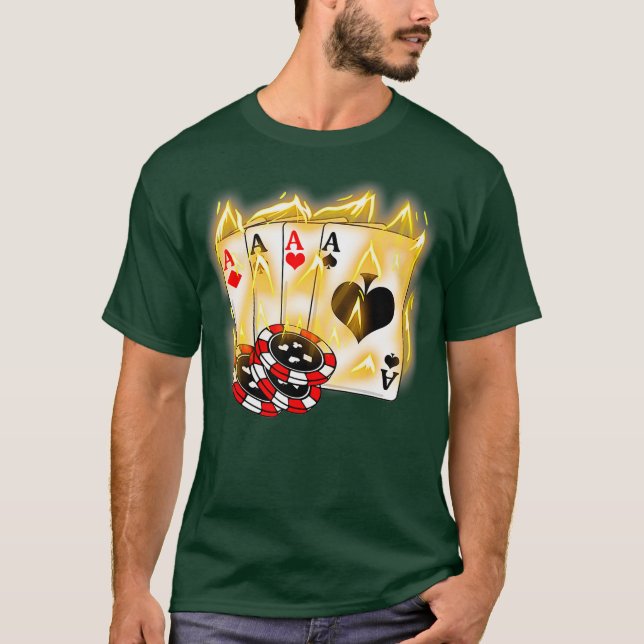 Burning Four Aces Poker Cool Quad Aces Poker T-Shirt (Vorderseite)