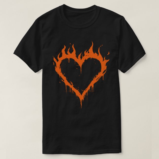Burning Heart Fire Grunge Y2K Ästhetik T-Shirt (Design vorne)