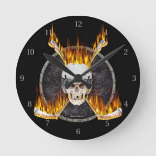 Burning Hockey Sticks Round Clock Runde Wanduhr