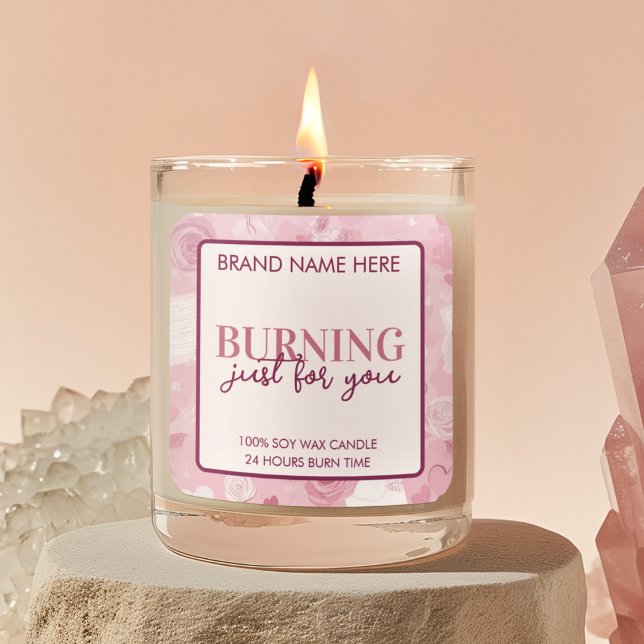 Burning Just For You Valentine's Day Candle Label Quadratischer Aufkleber (Von Creator hochgeladen)