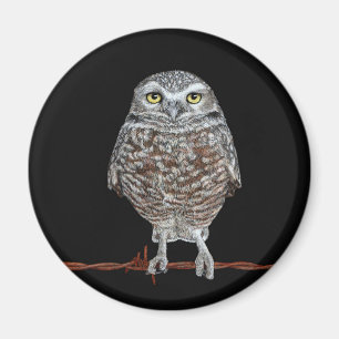 Burning Owl Round Magnet