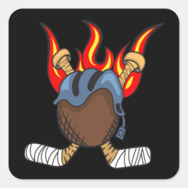 Burning Puck und Hockey Sticks in Flammen, Schwarz Quadratischer Aufkleber