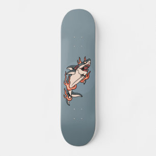 Burning Shark Flaming Tattoo Style Illustration Skateboard