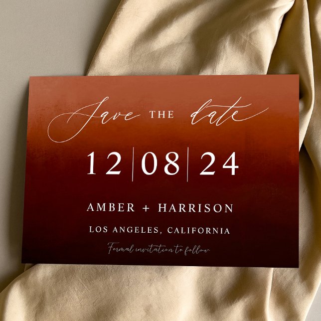 Burnorange ombre dunkler Glamour boho Save the Dat Einladung (Von Creator hochgeladen)