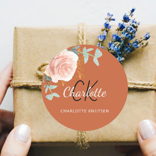 Burnorange Rose Gold Blumengrün Danke Runder Aufkleber