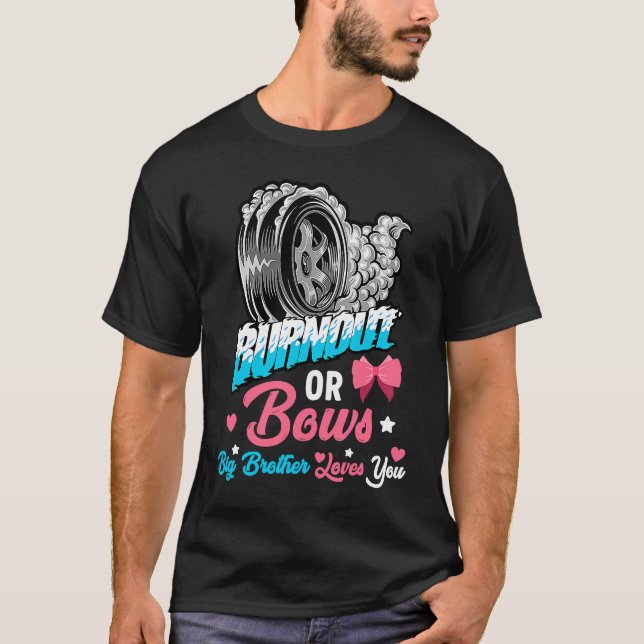 Burnout or Bows Gender Reveal Baby Announcement Bi T-Shirt (Vorderseite)