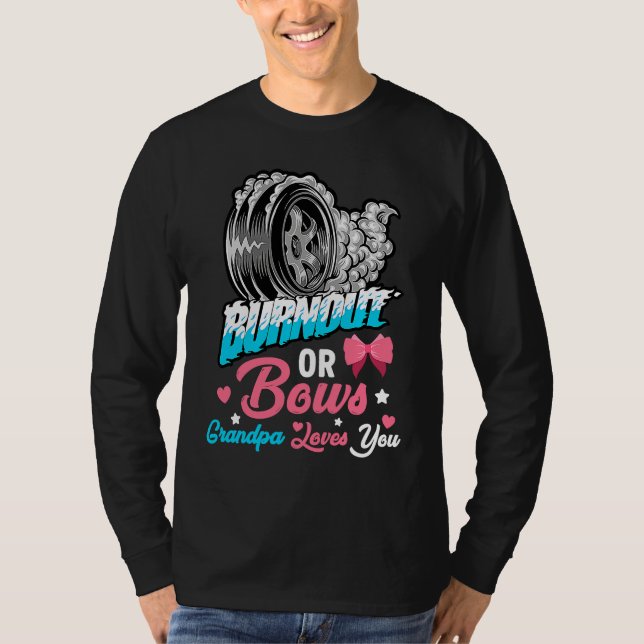 Burnout or Bows Gender Reveal Baby Announcement Gr T-Shirt (Vorderseite)