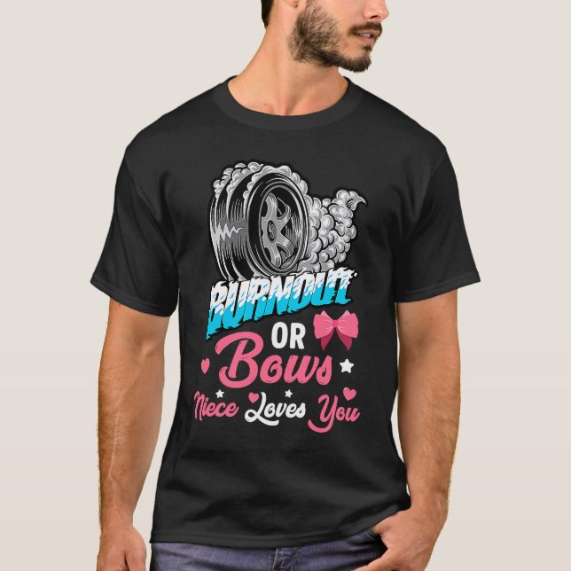 Burnout or Bows Gender Reveal Baby Announcement Pa T-Shirt (Vorderseite)